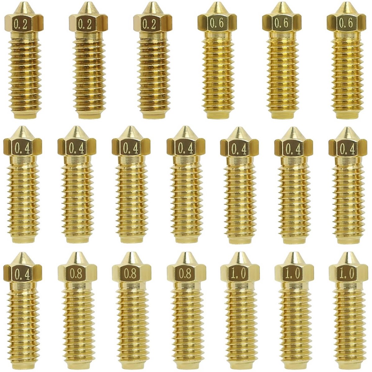20 Stuks 3D Printer Mondstukken Set – 0,2 mm, 0,4 mm, 0,6 mm, 0,8 mm, 1,0 mm