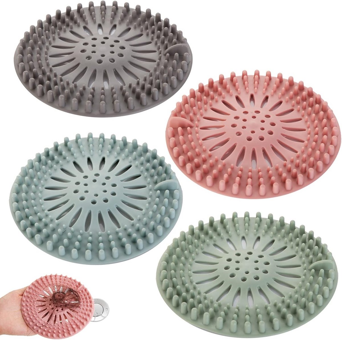 4-pack Siliconen Haarfilter voor Douche en Wastafel – Afvoerplug Haarvanger