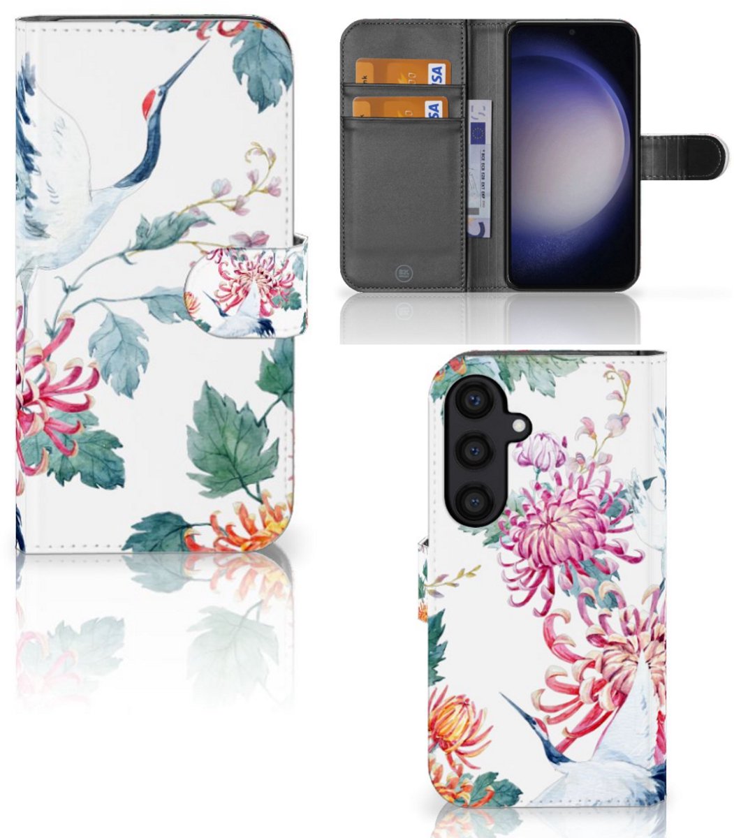Samsung Galaxy S24 Telefoonhoesje met Pasjes Bird Flowers