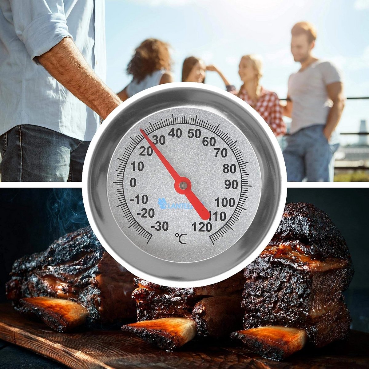 Analoge Rookthermometer 30 cm voor Rookoven, Rookkast en Rookton - Temperatuurmeting van -30 tot +120 °C