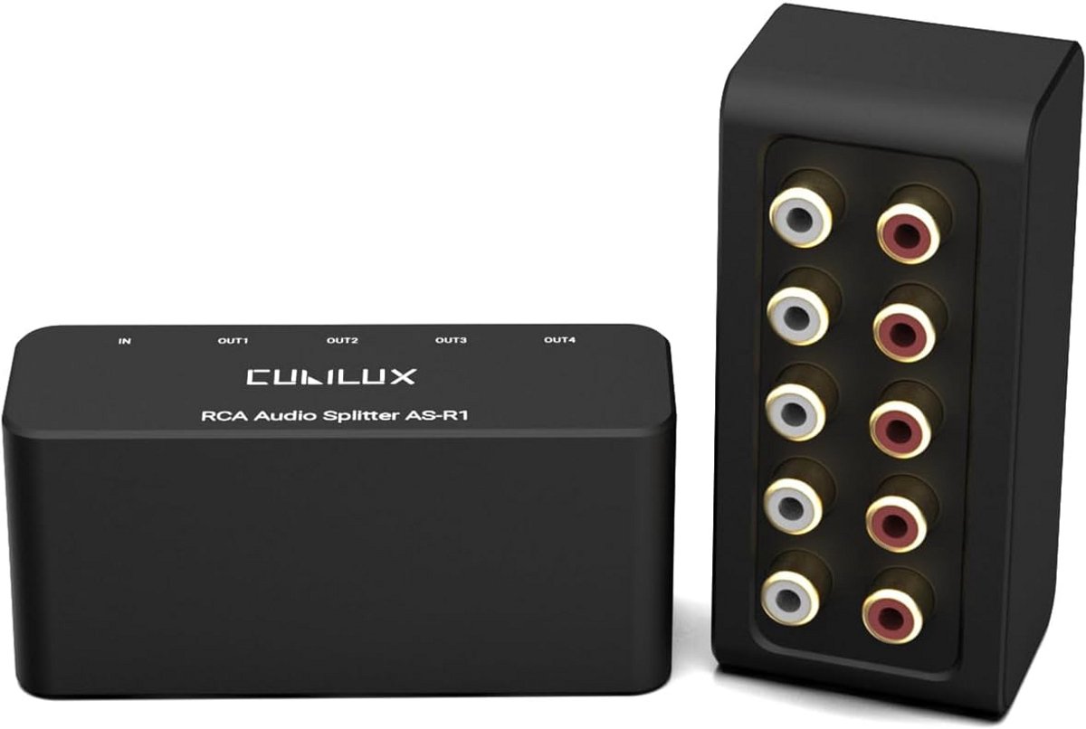 4-Wege RCA Audio Splitter Box - Passieve 4-Kanaals Stereo Audioverdeler van Aluminiummateriaal
