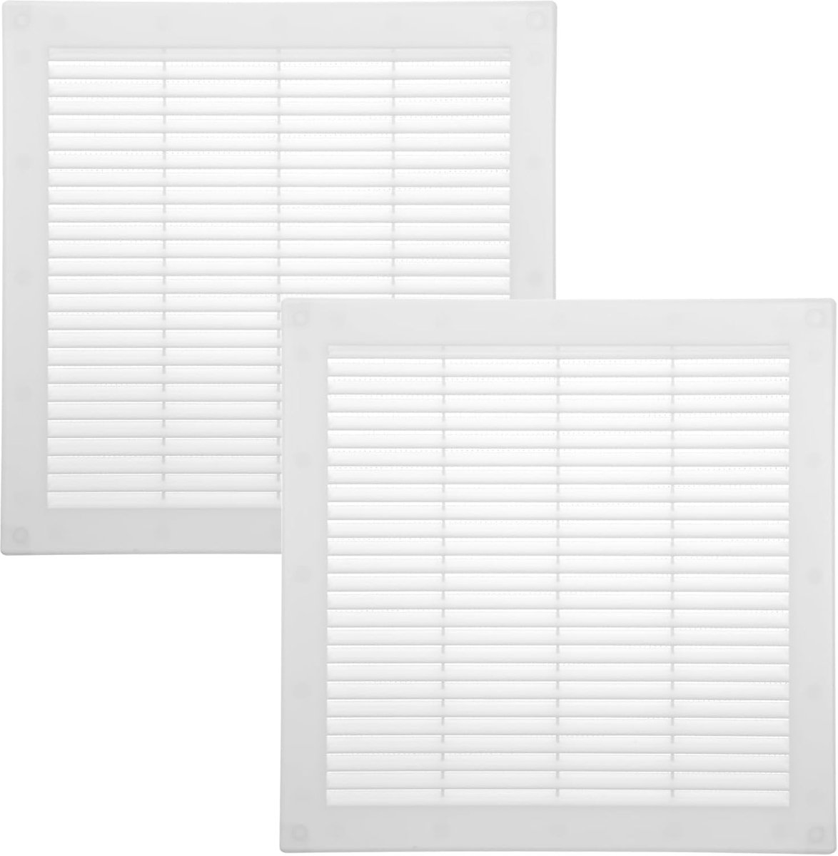Witte Ventilatieafdekking 300 x 300 mm - 2 Stuks, Platte Vierkante Ventilatiesleuven met Insectenbescherming voor Badkamer en Thuiskantoor