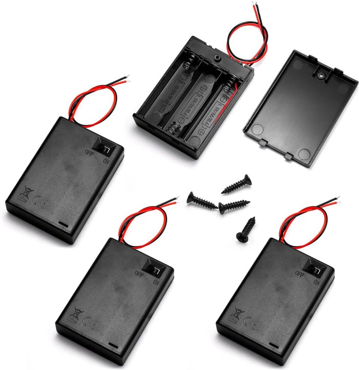 Pack van 4 AA Batterijhouders met Schakelaar - 4.5V