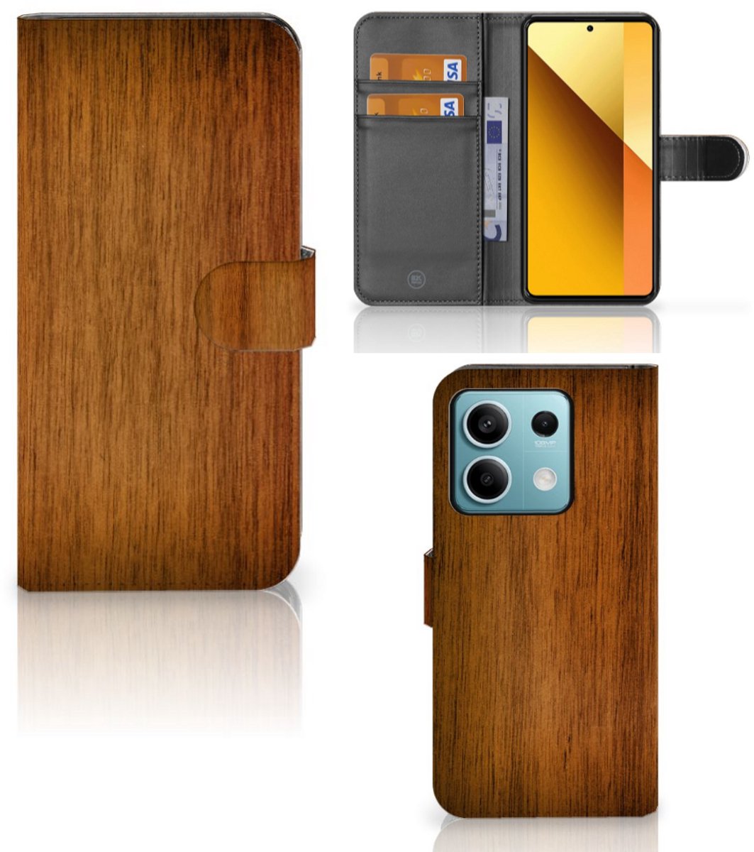 Book Case voor Xiaomi Redmi Note 13 5G Book Style Case Donker Hout