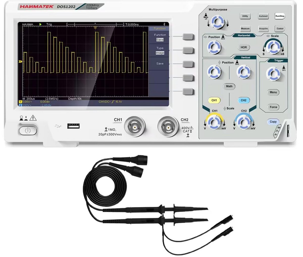 Digitale Oscilloscoop 200MHz met 2 Kanalen en 7 Inch TFT-LCD Scherm