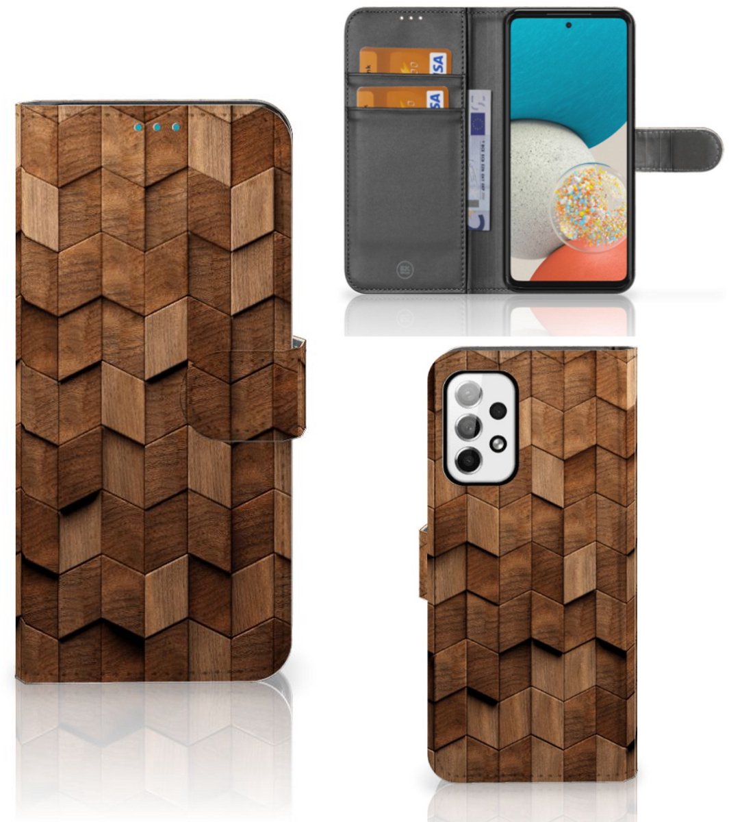 Book Style Case voor Samsung Galaxy A73 5G Wooden Cubes