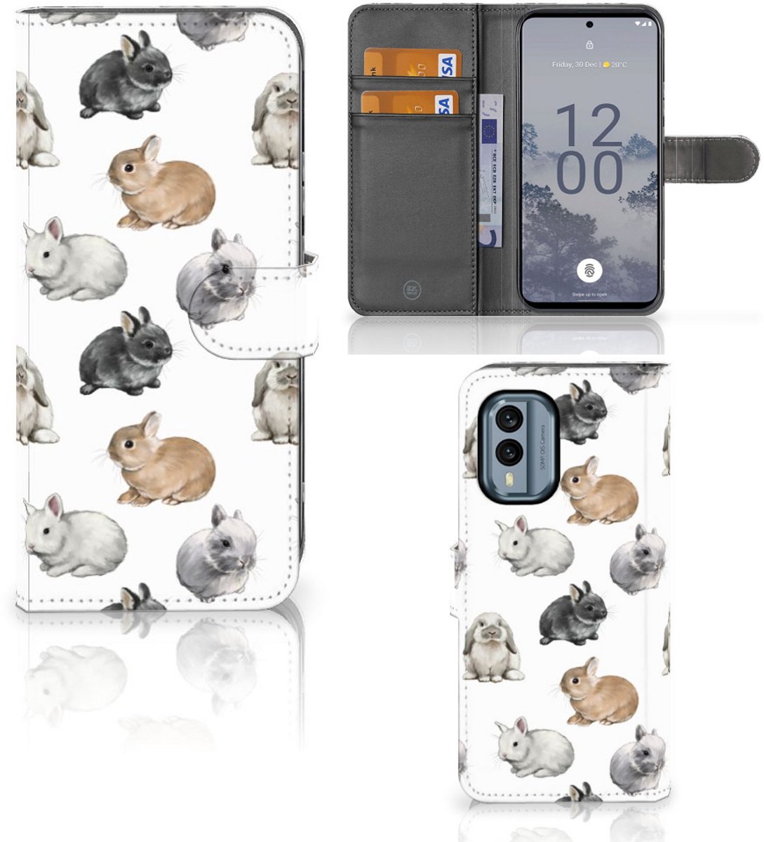 Telefoonhoesje met Pasjes voor Nokia X30 Konijntjes