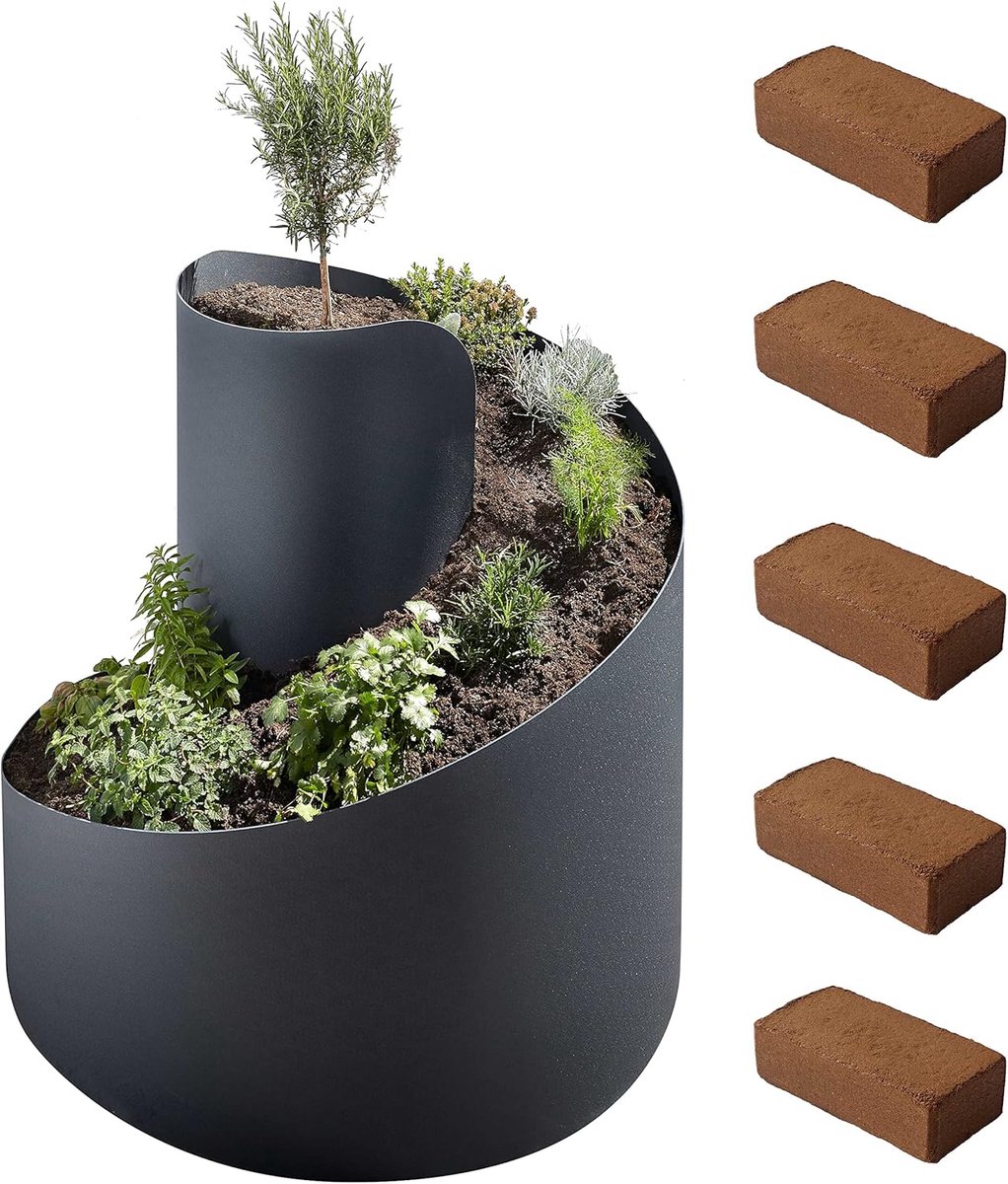 Kruidenspiraal met 5 kokosstenen - 35 cm x Ø 55 cm - Ruimtebesparend kruidenbed voor tuin