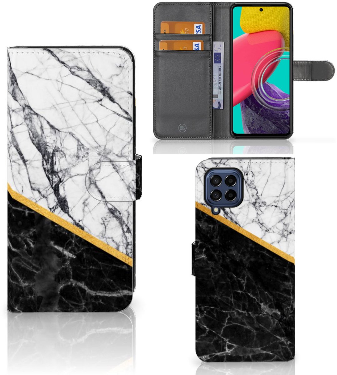 Samsung Galaxy M53 Bookcase Marmer Wit Zwart - Origineel Cadeau Man