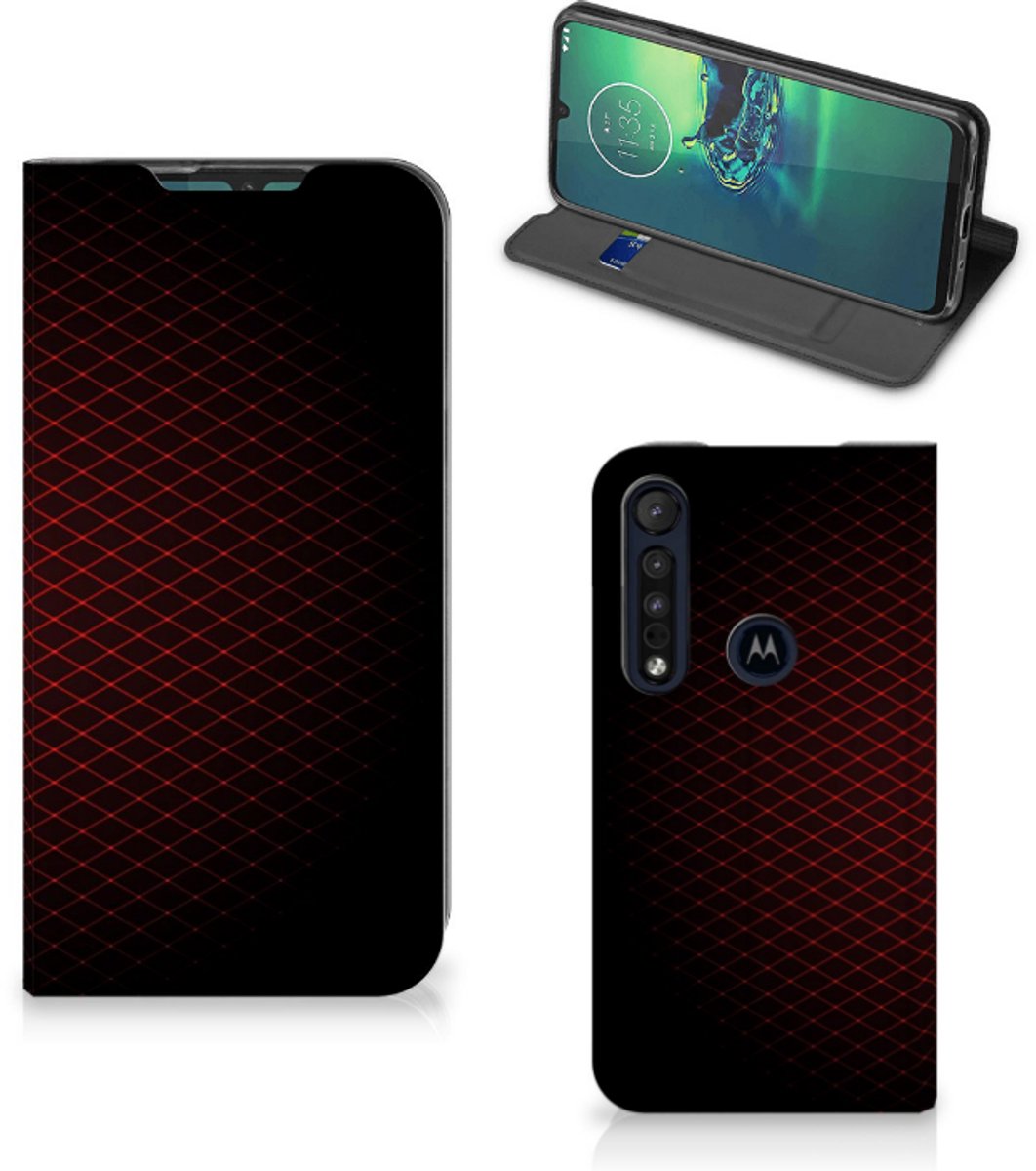 Motorola G8 Plus Hoesje met Magneet Geruit Rood