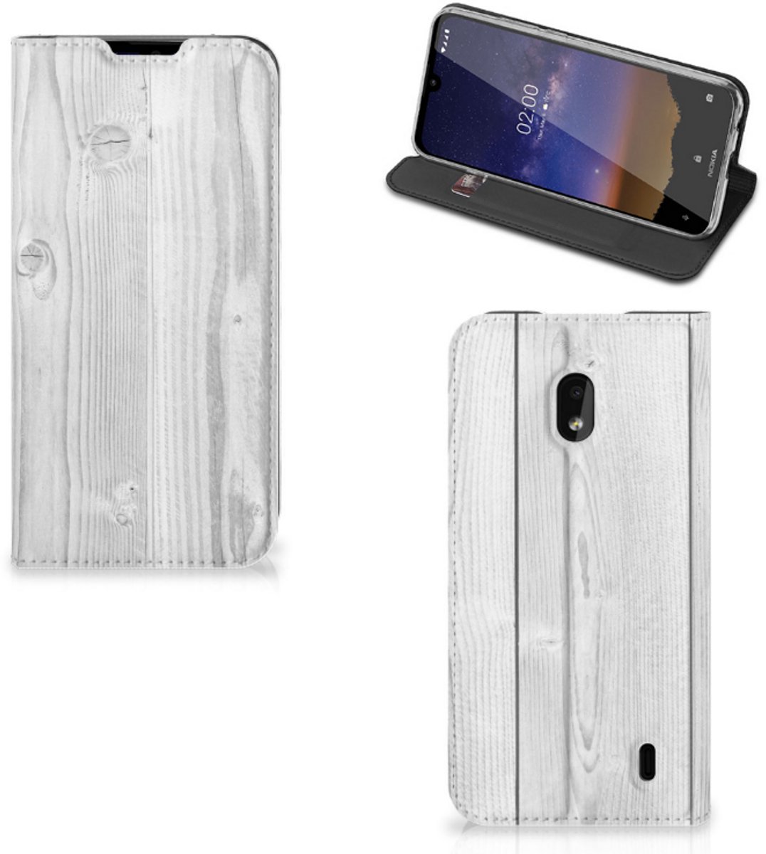 Standcase Hoesje voor Nokia 2.2 Book Wallet Case White Wood
