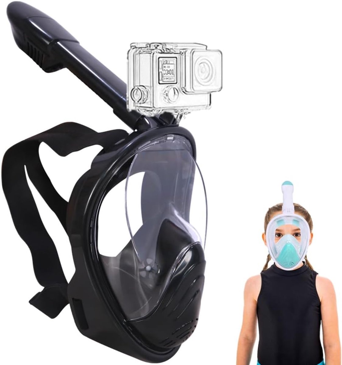 Volgelaatsmasker Opvouwbaar - Kinderen Snorkelmasker 180 Graden Gezichtsveld & Camerahouder