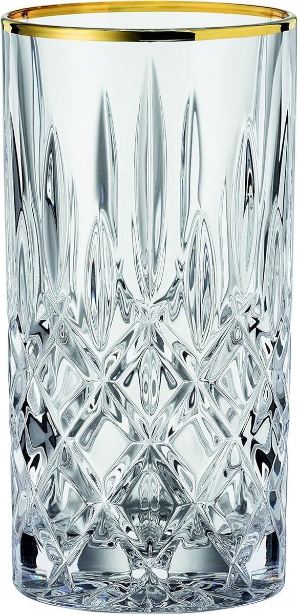 Elegante longdrinkglazen met gouden rand – Set van 2, Kristalglas