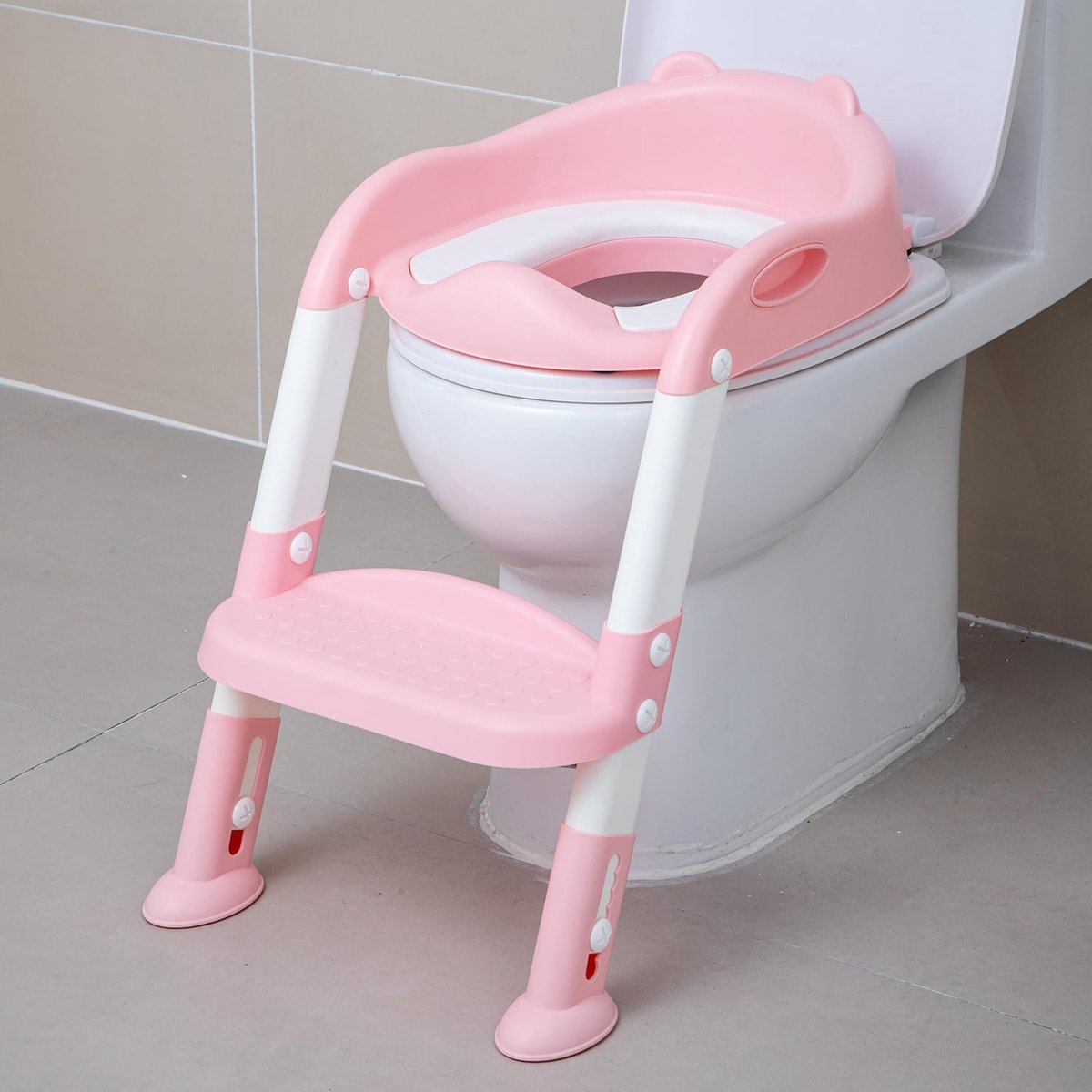 Zindelijkheidstraining Toiletstoel met Opstapkruk voor Kinderen – In hoogte verstelbaar en Opvouwbaar