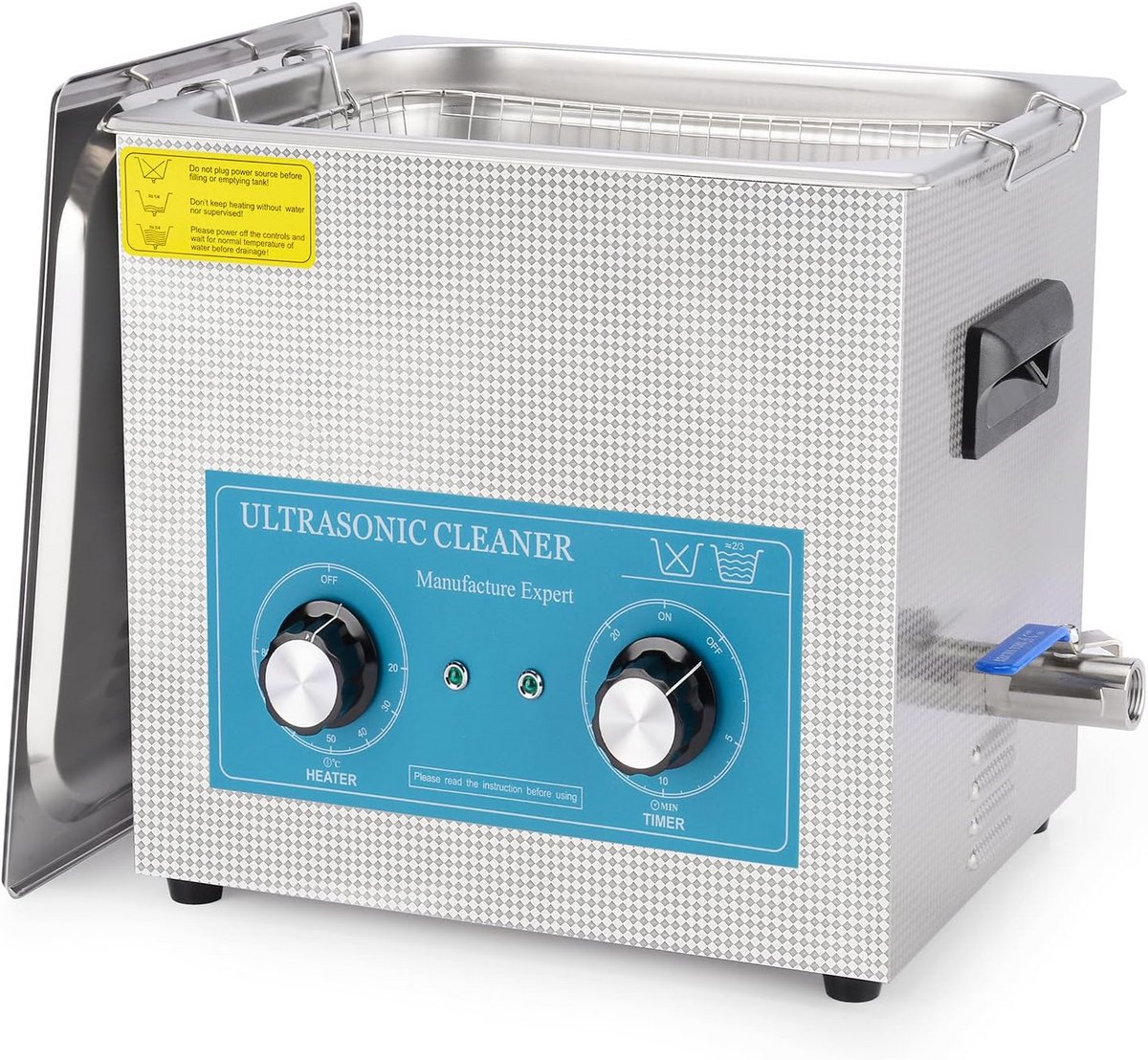 Ultrasoonreiniger 10L met mechanische bediening, staal, verwarming en timer, 40kHz