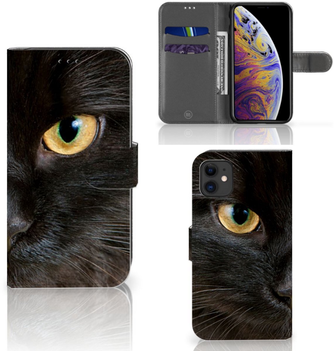 Apple iPhone 11 Telefoonhoesje met Pasjes Zwarte Kat