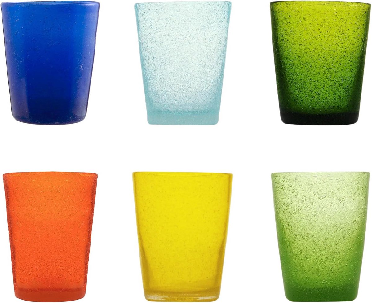 Set van 6 Gekleurde Drinkbekers van Glas