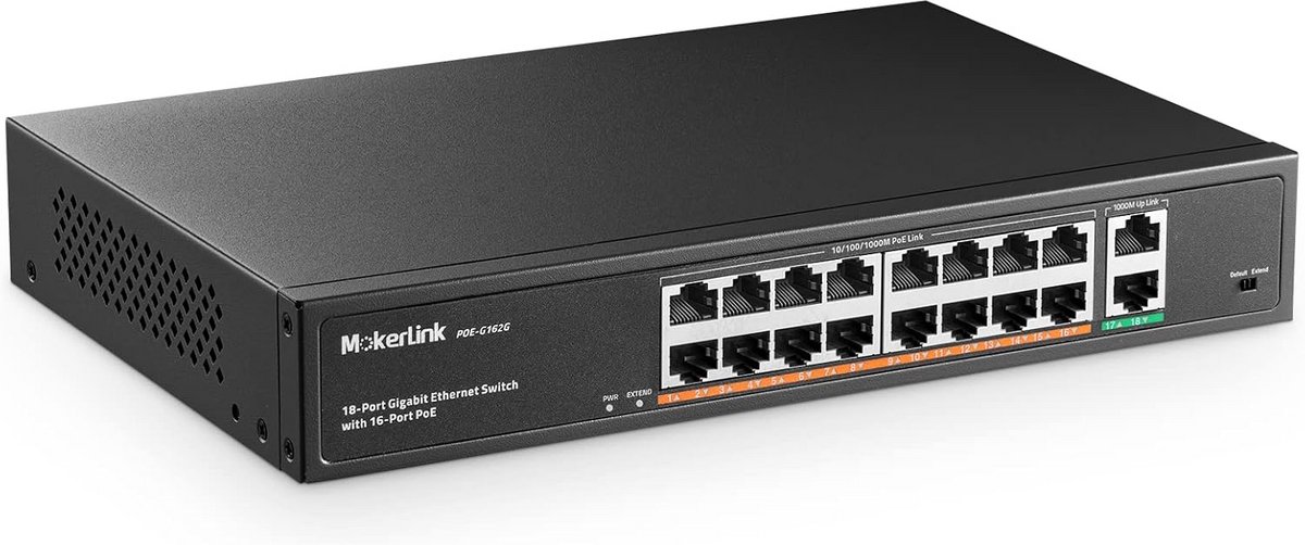 Gigabit PoE-switch 16 poorten met 2 uplink en 250 W - Niet-beheerde Rackmount Ethernet-switch