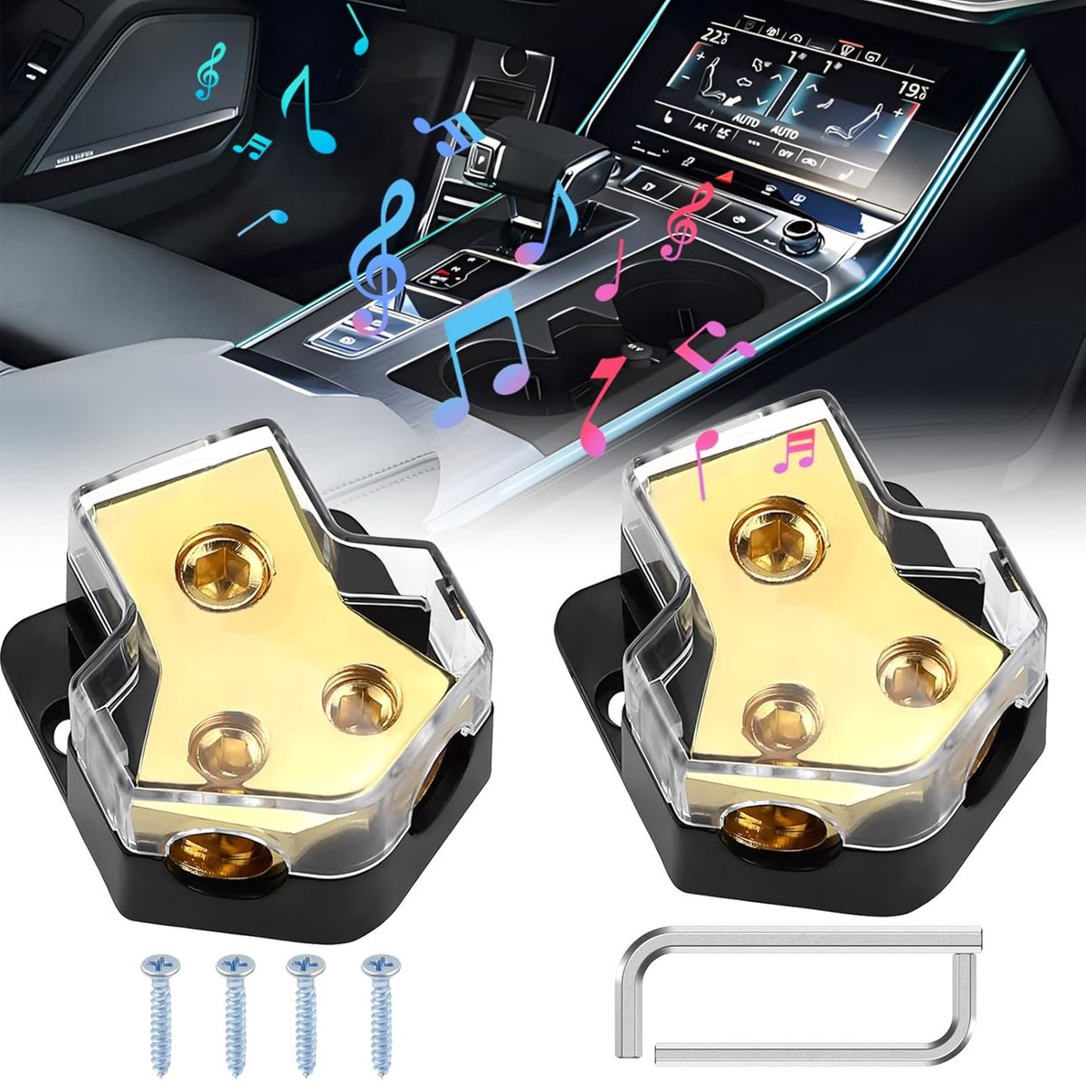2-weg Car HiFi verdelerblok voor auto-audio, 12V stroomverdeling, zuiver koper distributieblok