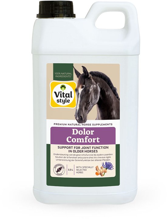 Vitalstyle DolorComfort - Paarden Supplement - Ondersteuning Voor Optimaal Bewegingscomfort - Met o.a. Duivelsklauw & Boswellia - 2,5 L Vitalstyle DolorComfort - Paarden Supplement - Ondersteuning Voor Optimaal Bewegingscomfort - Met o.a. Duivelsklauw & Boswellia - 2,5 L