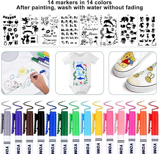8 Rompertjes Kort Mouw Set met 14 Textielstiften en Sjabloon voor Babyshower Cadeau — afbeelding 5