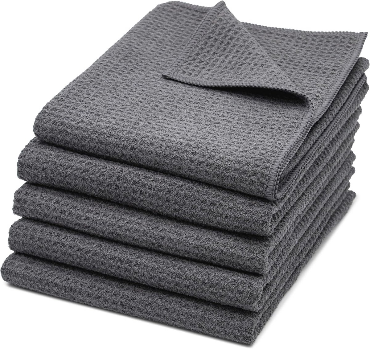 Set van 5 Microvezel Wafeldoeken Grijs 40x70 cm - Streeploos Schoonmaken