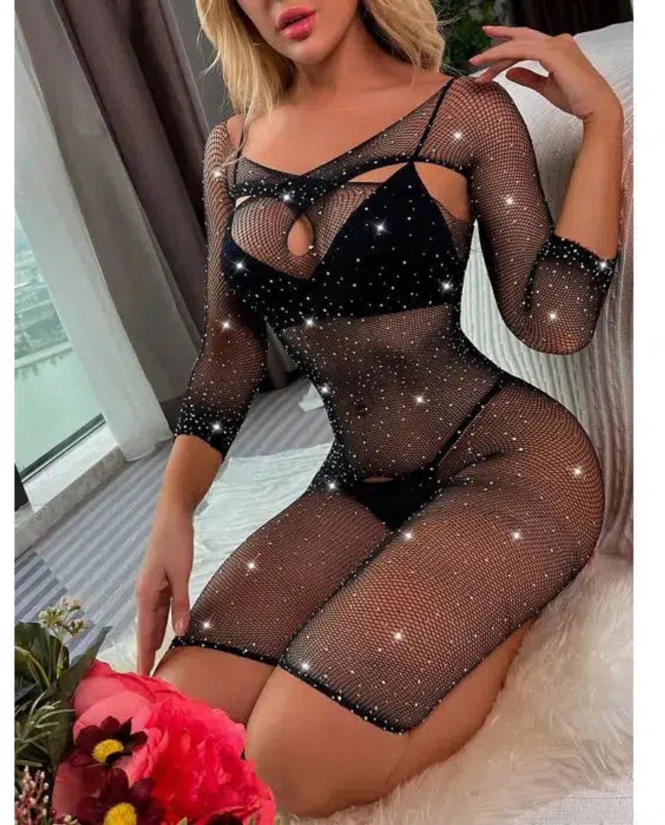 Snapshot - #partytime - Mini Jurkje met Strass Steentjes - One Size - Zwart