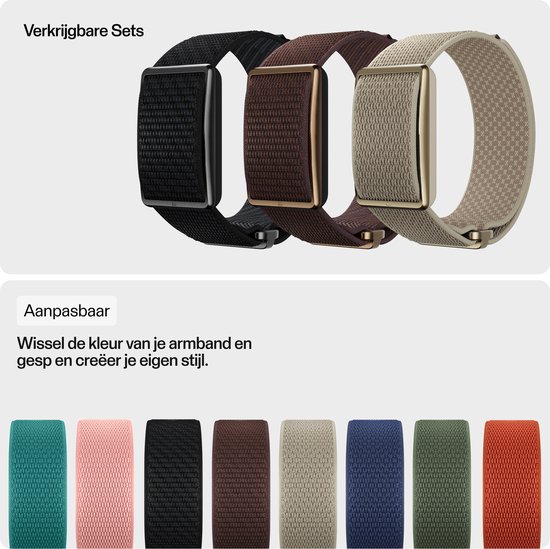 Weergave van verschillende Polar Loop bandkleuren: zwart, bruin, beige. Ook losse bandjes in diverse kleuren.