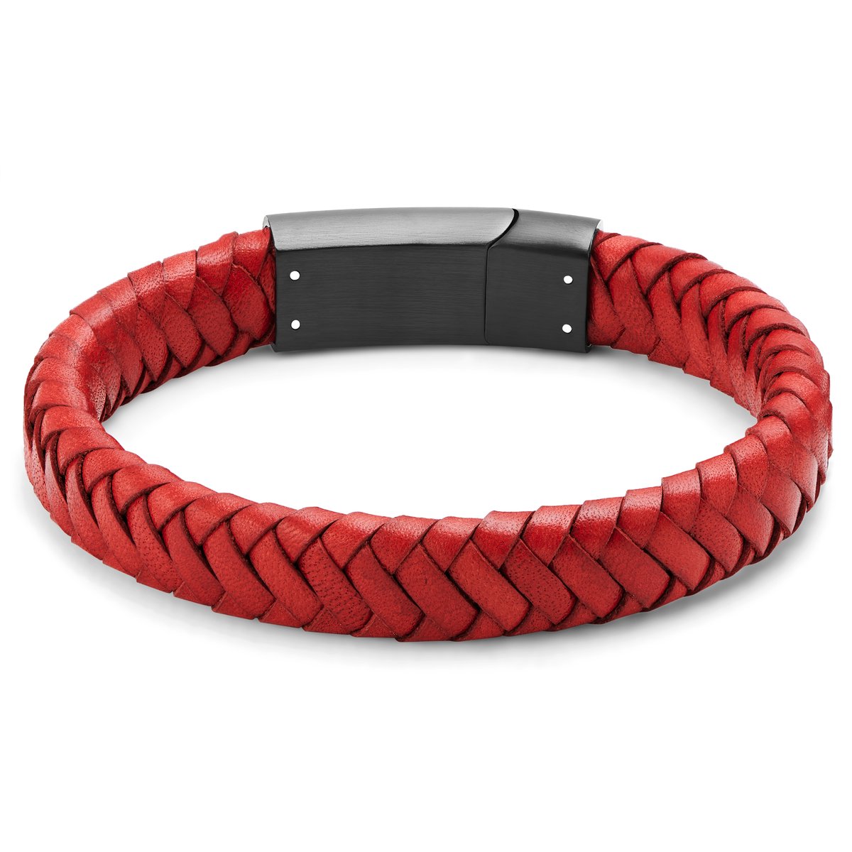 Rode Gevlochten Leren Armband
