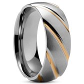 Fortis | 7 Mm Dubbelgegroefde Zwarte En Zilverkleurige Ring Van Damascusstaal En Titanium P