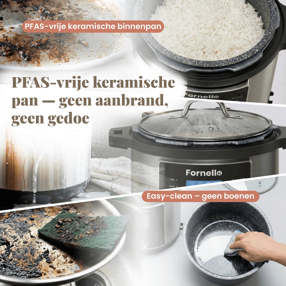 Fornello Rijstkoker met stomer - Keramisch - Inc. Uitlegvideo's - PFAS vrij - Rice cooker thumbnail 8