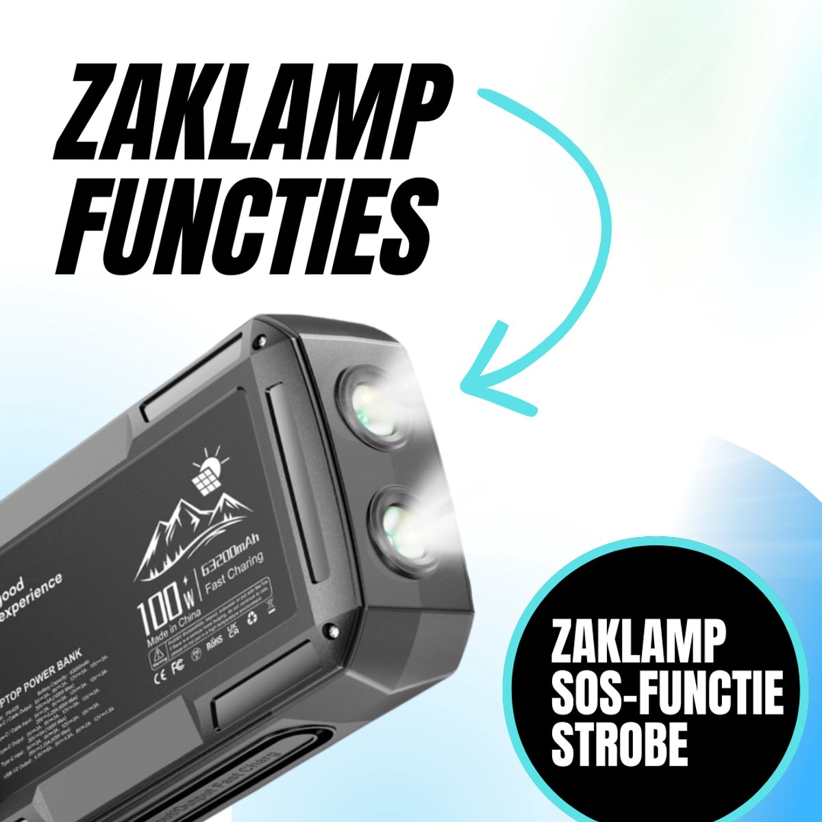 Powerbank Solar 63200mAh Powerbank met 100W Snellader - afbeelding 3