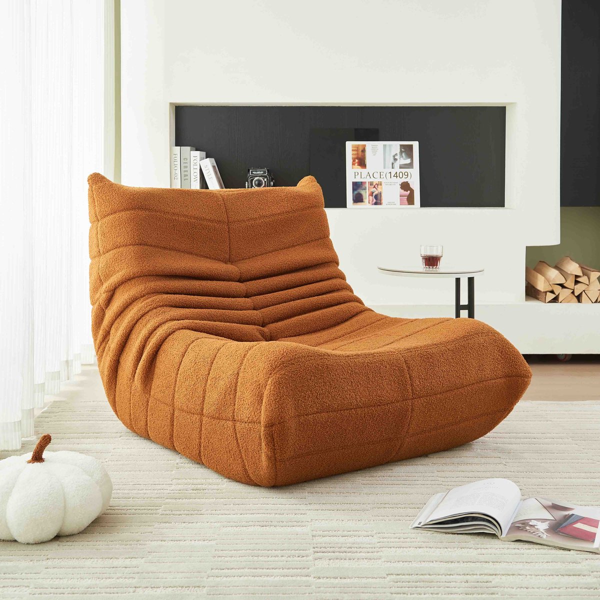 MIVRAY Relax Zitzak - Indoor Zitzak Volwassenen Met Rugleuning En Teddybekleding - Oranje