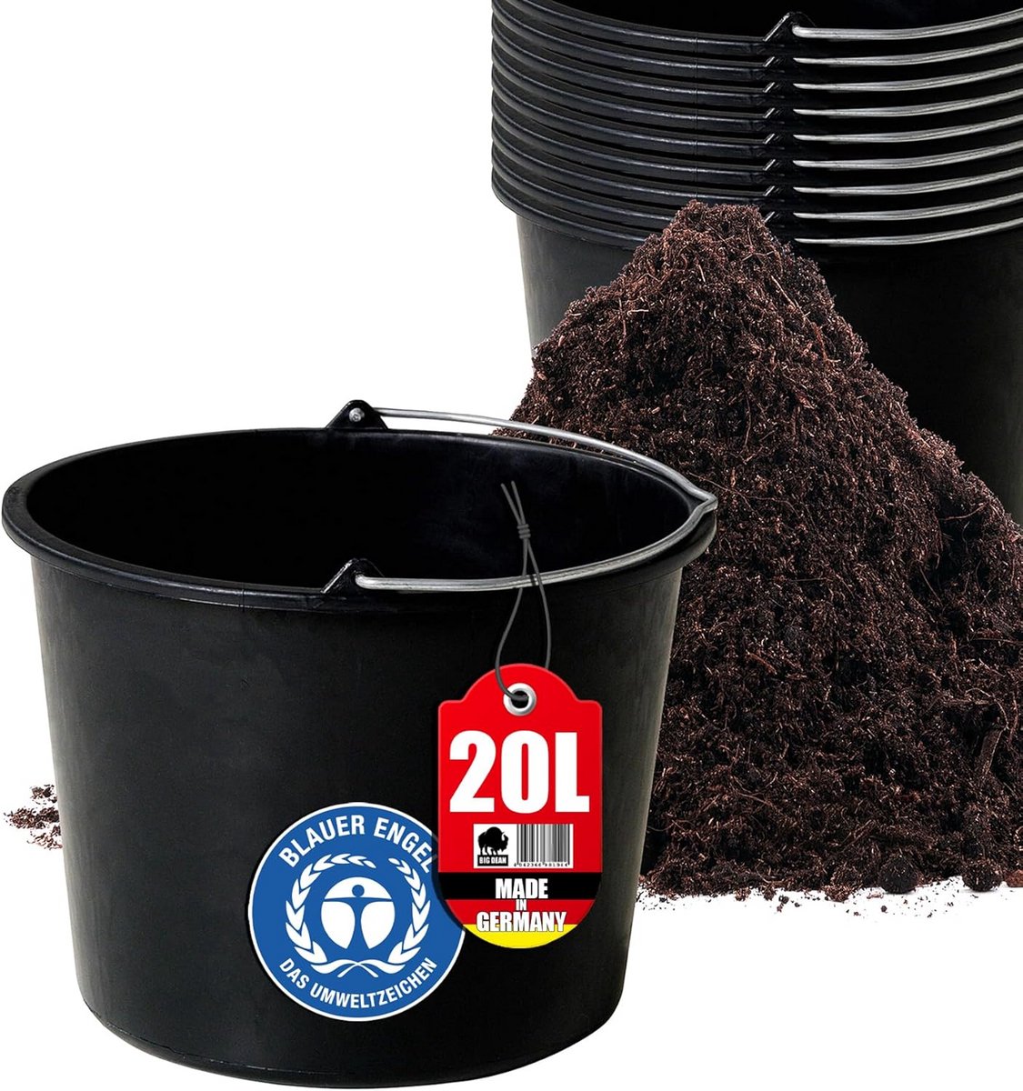 10 Stuks Bouwemmers 20 Liter met Handvat - Stabiele Emmer voor Bouw en Tuin