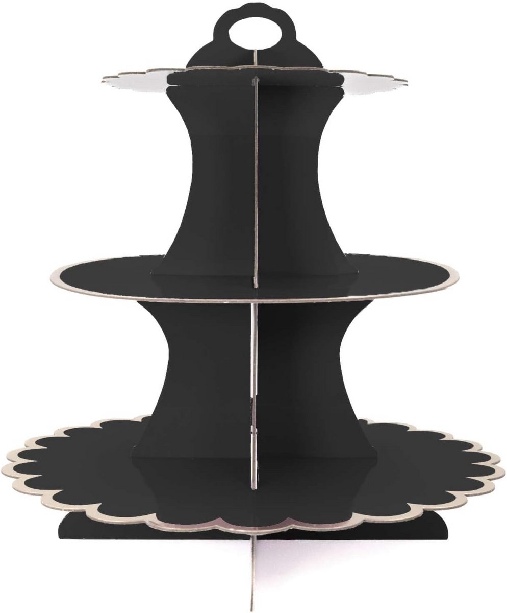 3-laags Kartonnen Taart- en Cupcake Presentatiestandaard Zwart