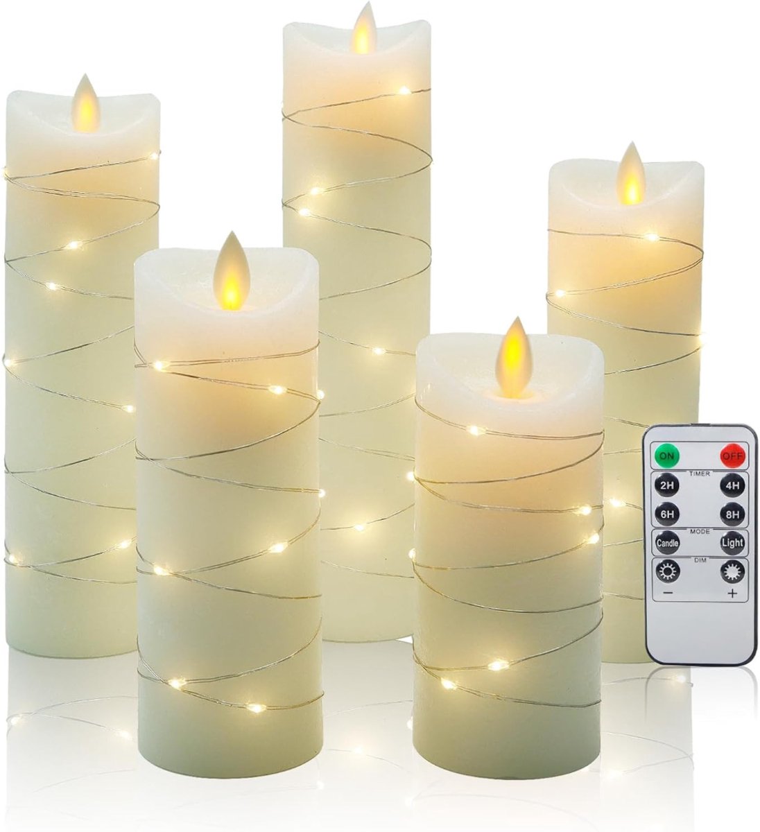 Aura® Led theelichtjes bewegend vlam - Led Kaarsen Met Bewegende Vlam - Set van 5 - Inclusief Afstandsbediening - Op Batterijen - Theelichtjes - Timer - Waxinelichtjes - Warmwit - 8cm x 8cm x 12cm
