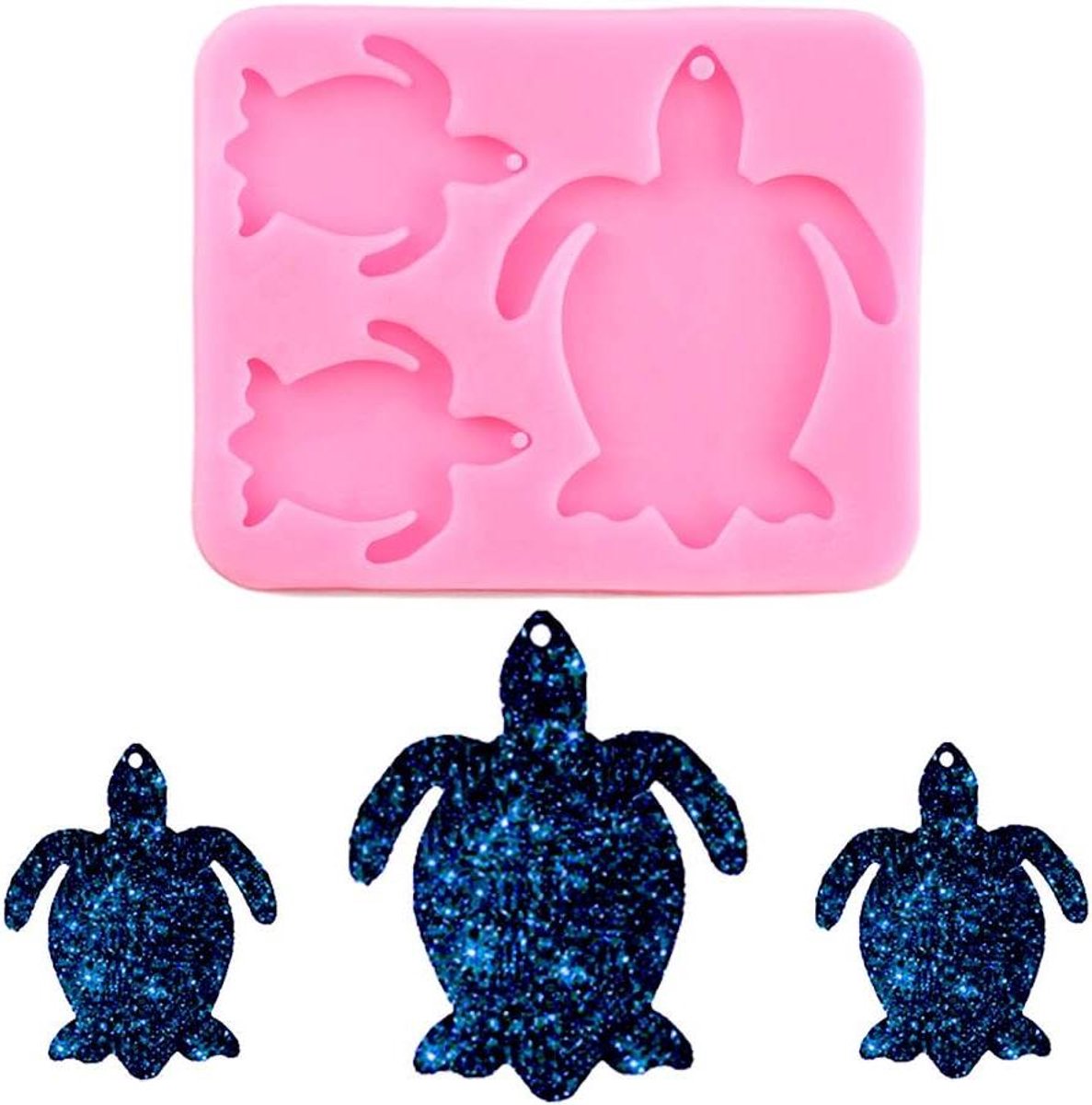 Zeeschildpad sleutelhanger siliconen vorm voor DIY sieraden maken - 2 stuks met gaten