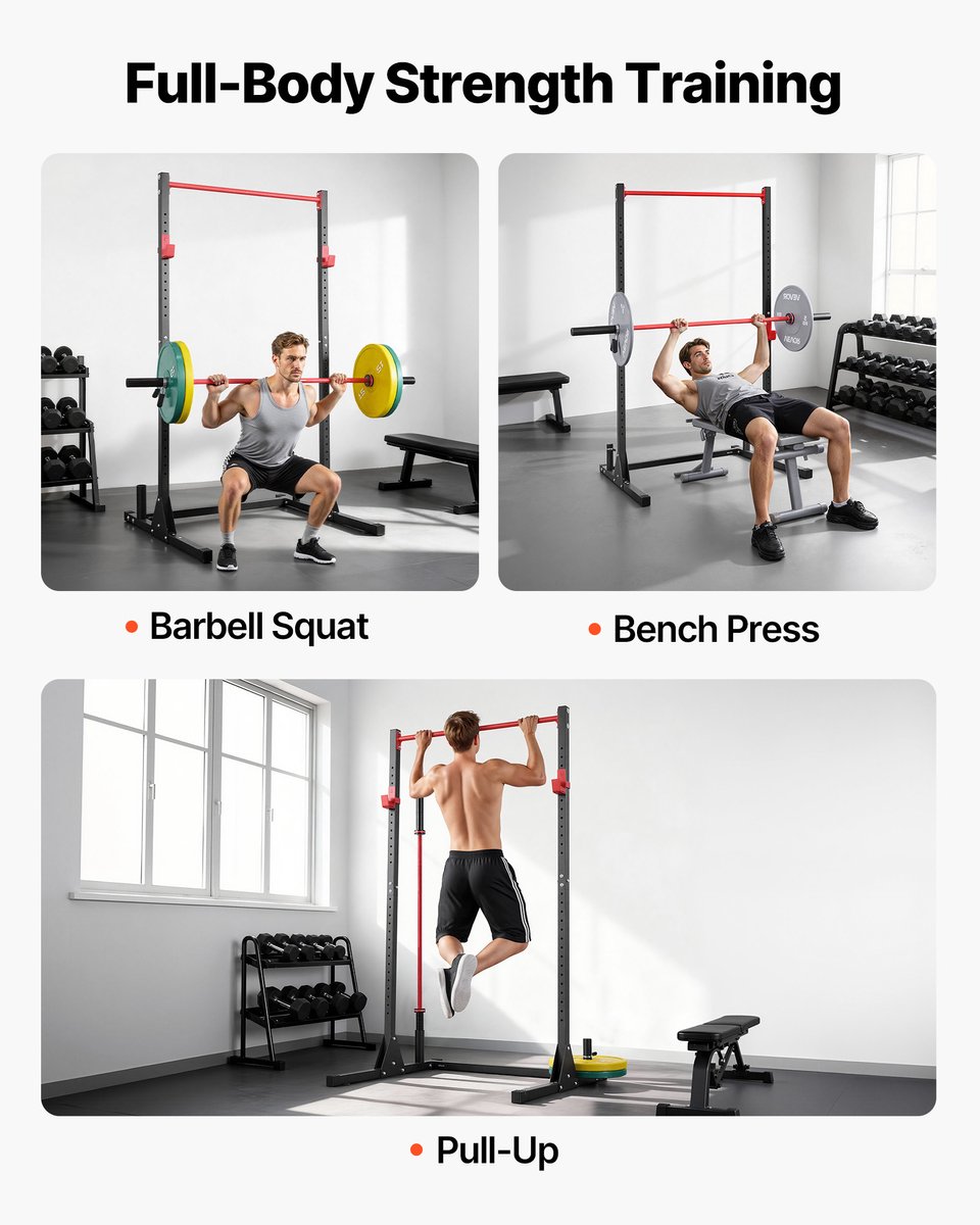 VEVOR Power Rack, 362,87 KG Draagvermogen, Multifunctioneel Squat Rack voor Thuisgym, Krachttrainingsapparaat met 28-Voudig Verstelbare J-Haken voor Barbell Squats, Pull-Ups en Gewichtheffen. thumbnail 2