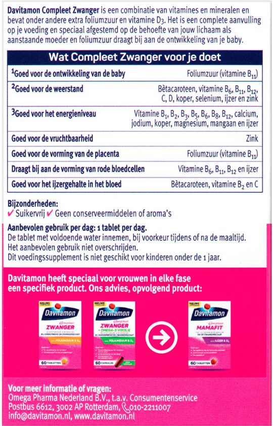 Davitamon Mama Compleet Zwanger - multivitamine bij kinderwens en zwangerschap - Bevat extra foliumzuur en vitamine D3 - 60 tabletten