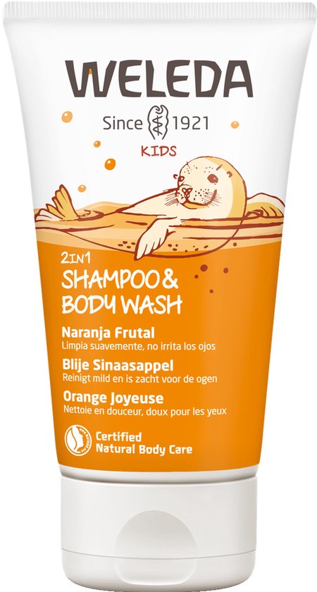 Weleda Kids 2-in-1 Shampoo & Body Wash - Sinaasappel - Reinigt Huid & Haar Zacht - Reinigt Mild & Zacht Voor Ogen - 100% Natuurlijke Ingrediënten- 150ml