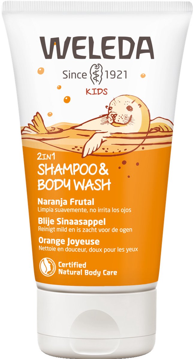 Bol.com Weleda Kids 2-in-1 Shampoo & Body Wash - Sinaasappel - Reinigt Huid & Haar Zacht - Reinigt Mild & Zacht Voor Ogen - 100%... aanbieding