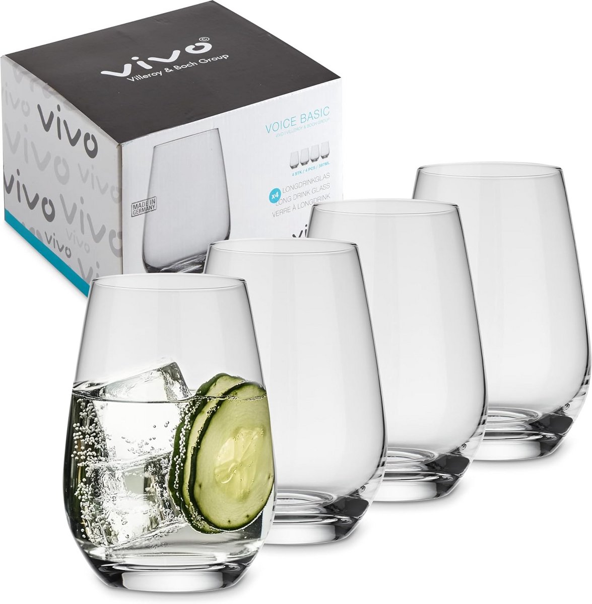 Set van 4 Longdrinkglazen - 397 ml - Kristalglas voor Hoge Dranken
