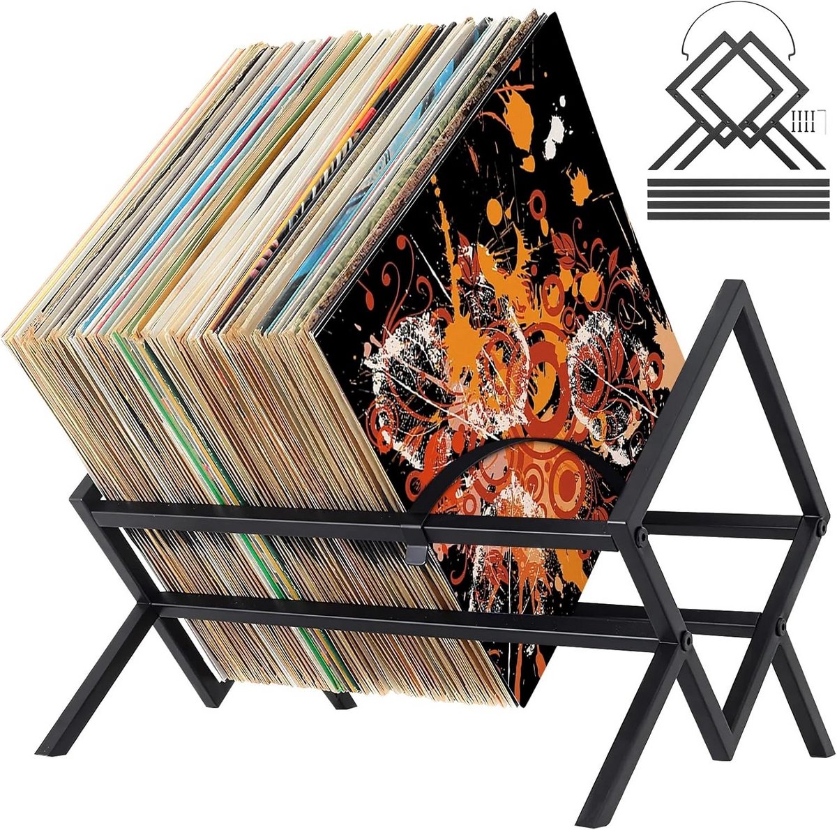 Stijlvolle Metalen Standaard voor Vinylplaten en Albums - Zwarte Opbergdoos