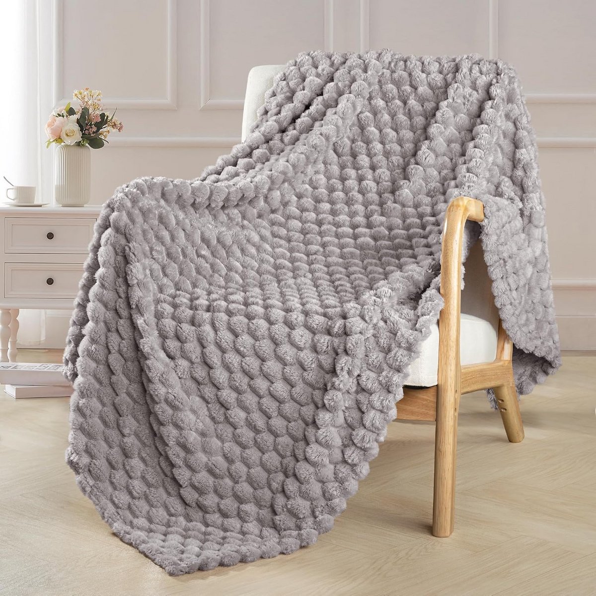Grote Zachte Fleece Deken voor de Bank - Warm & Lichtgewicht Grijs Jacquard Plaid
