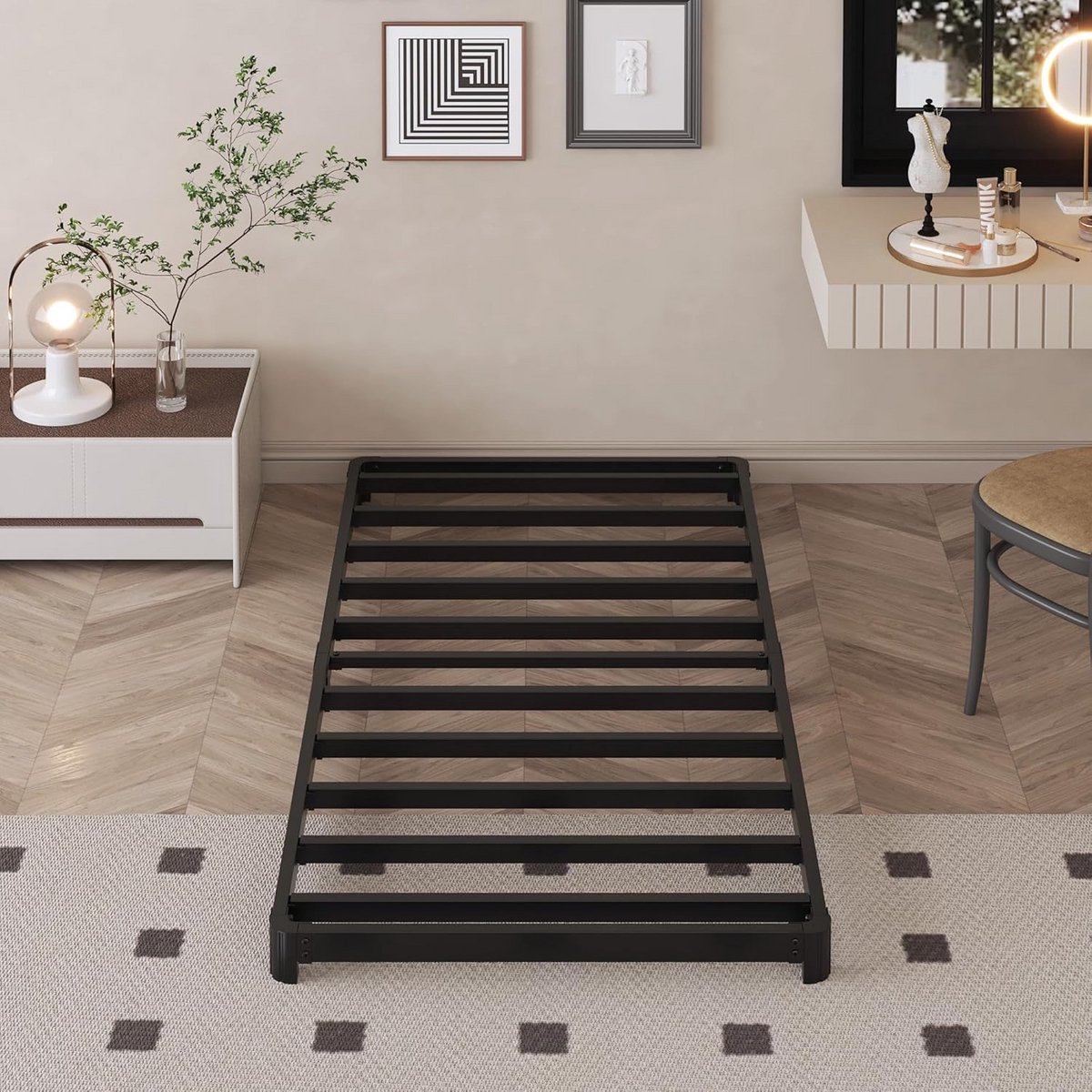 Lage Twin Beddenframe 75x99 cm Laag bij de Grond Metalen Matrasbodem Eenvoudige Montage