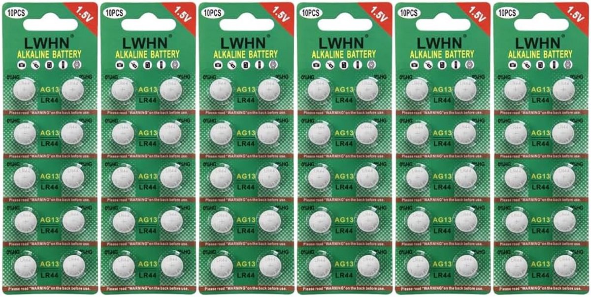 60 stuks LR44 AG13 1,5V Knoopcelbatterijen Alkaline (Kwikvrij)