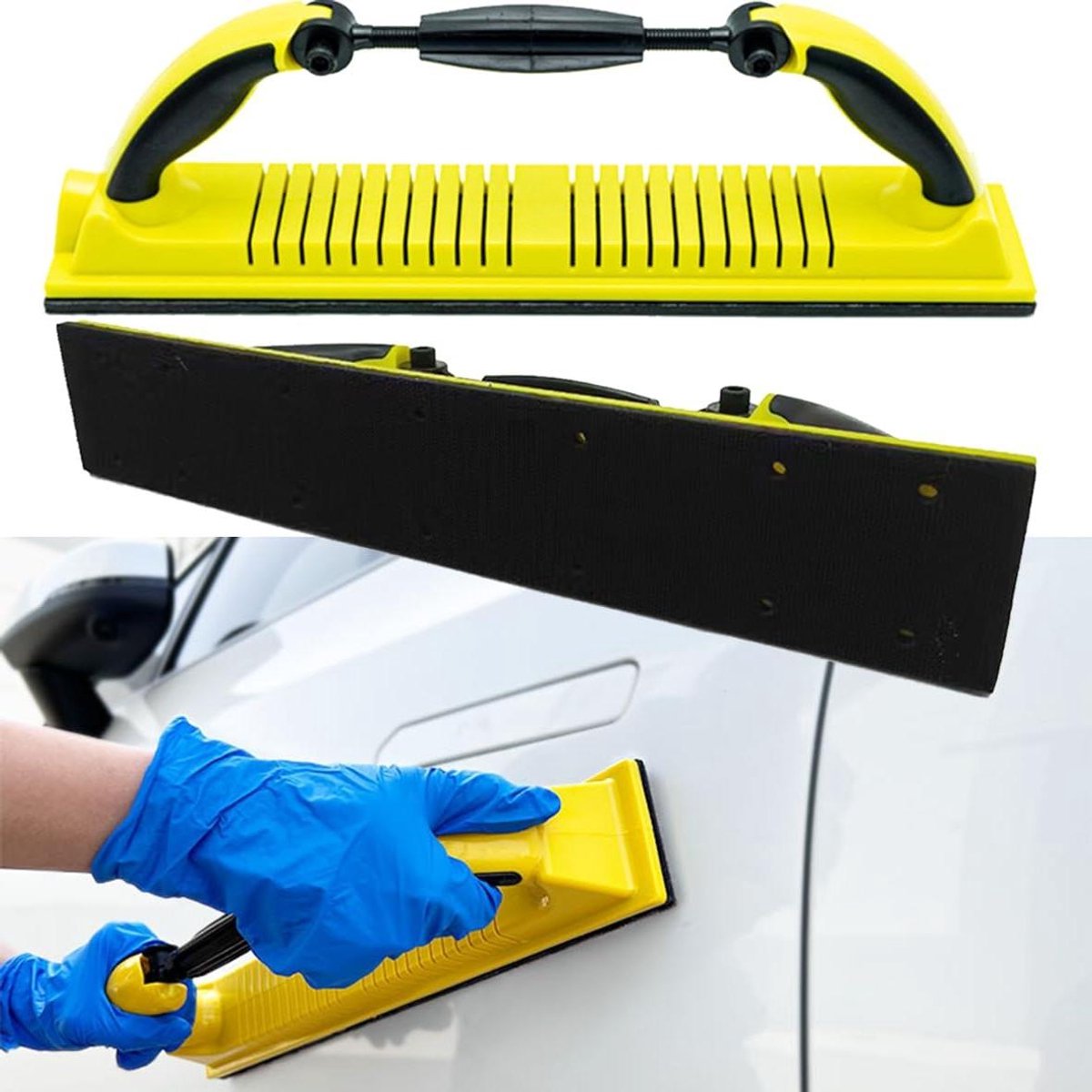 Handschoen Schuurmachine voor Gebogen Oppervlakken, Verstelbaar en Flexibel Schuurblok met Handvat, Lichtgewicht Handmodel, 70 * 400mm, Multifunctionele Handschuurmachine met geel Handvat
