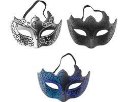 Allecto - Venetiaanse maskers - maskerade-masker - elastische band - cosplay - kostuum - 3 stuks - voor dames en heren - zwart