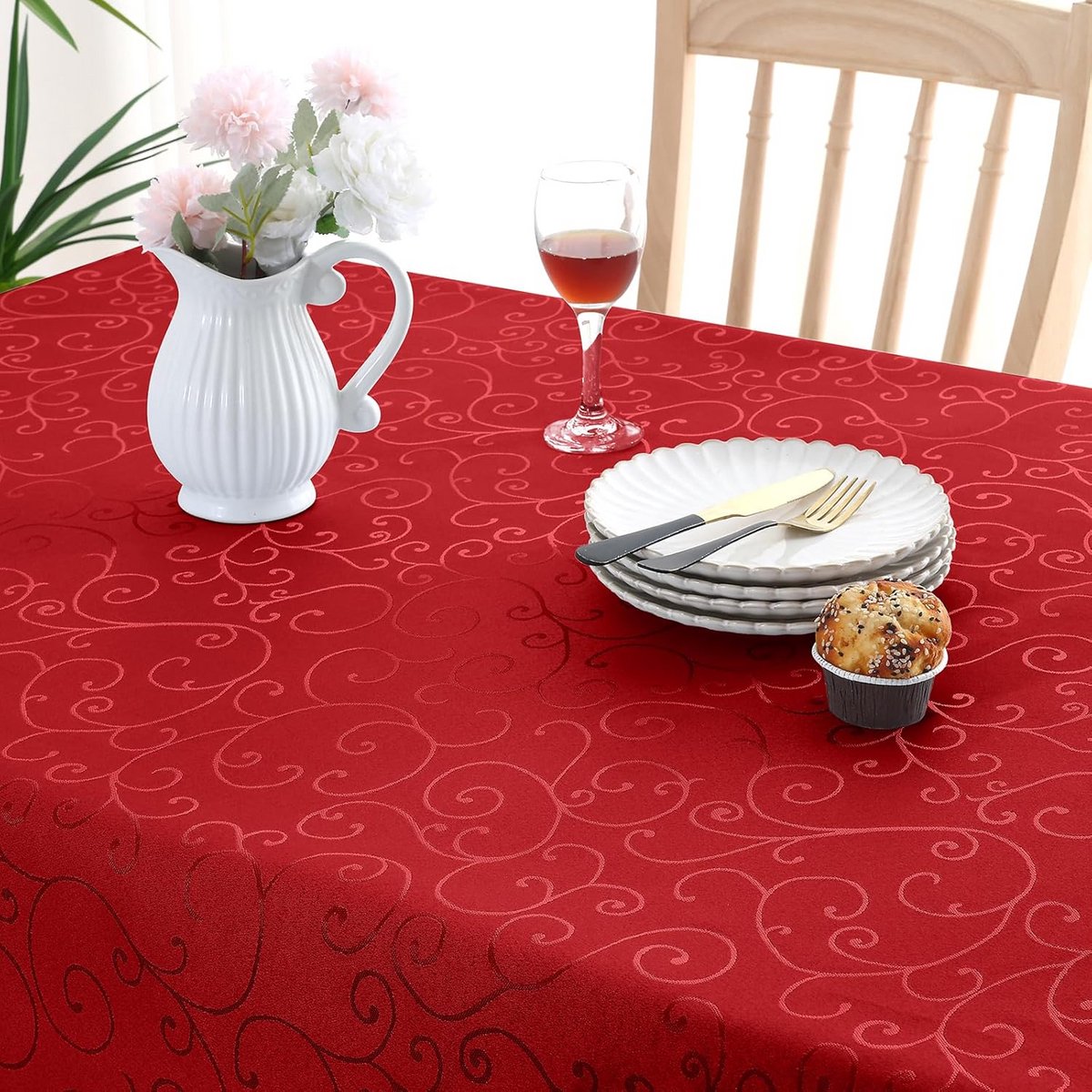Rechthoekig Tafelkleed Krasbestendig en Afwasbaar voor Keuken en Feest 130x160 cm Rood