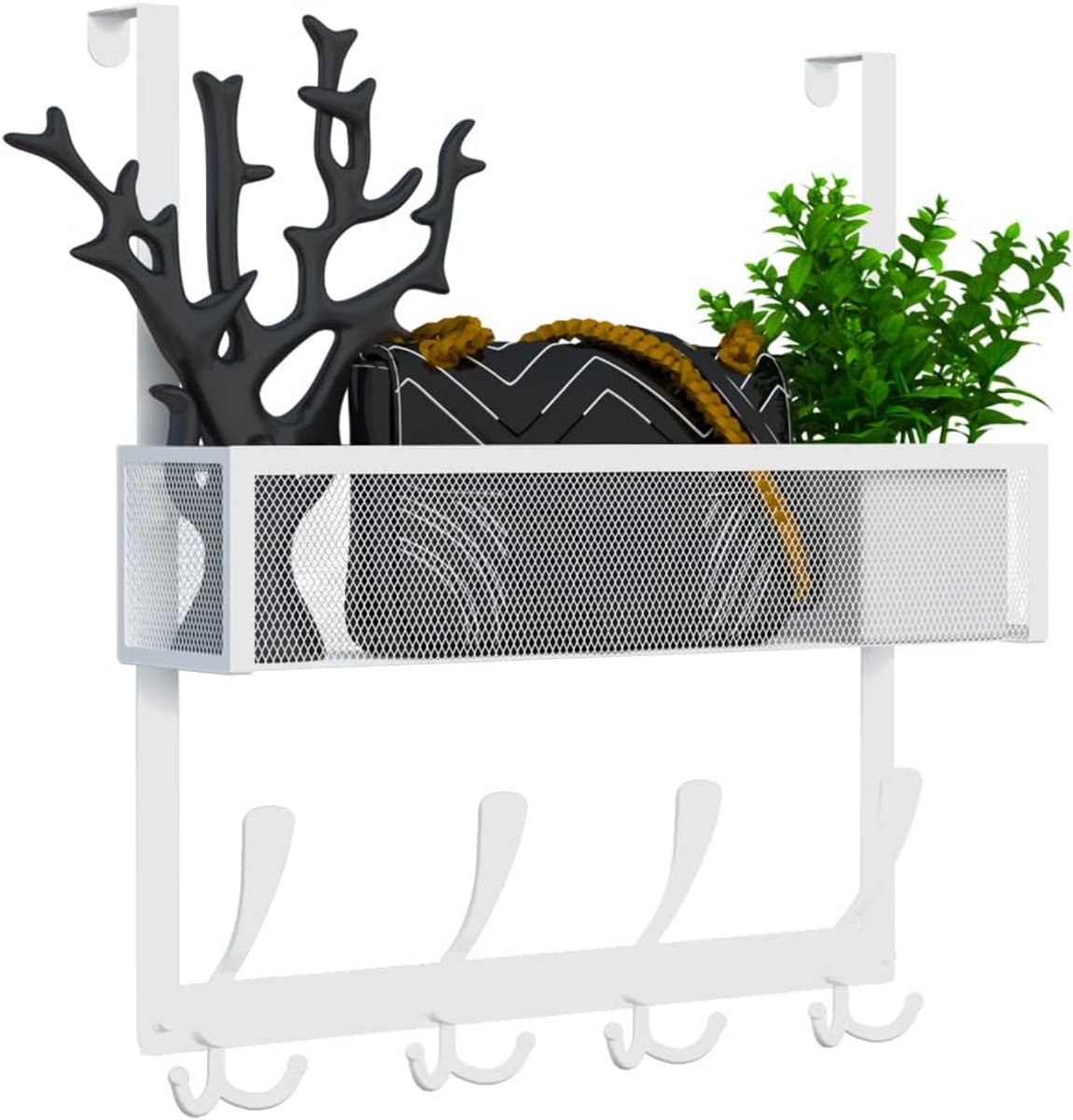 Deurhaak Organizer met 12 Haken en Opbergmand - Wit